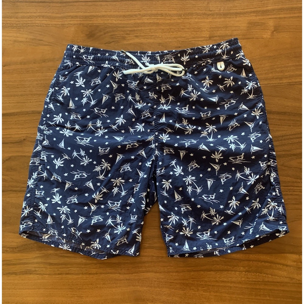 Polo Ralph Lauren Swim Suit Mens L Trunk Blue Nautical Sailboat Palm Tree Jetski